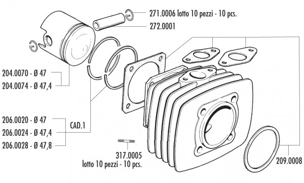 Polini Zylinderkit, Gusseisen, Ø 47 mm