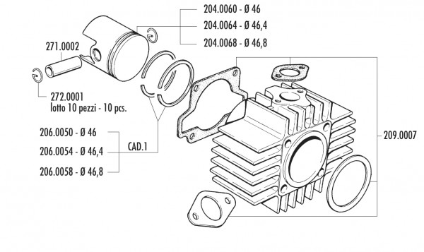 Polini Zylinderkit, Gusseisen, Ø 46 mm