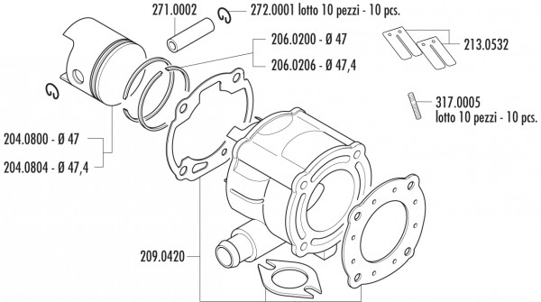 Polini Zylinderkit, Gusseisen, Ø 47 mm