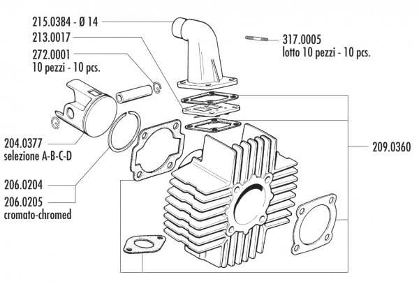 Polini Zylinderkit, Aluminium, Ø 43,5 mm, Puch Maxi